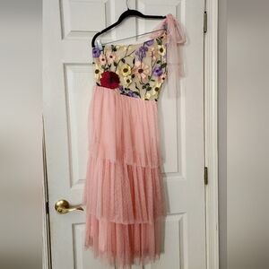Blush One Shoulder 3D Floral Tulle Dress  multicolor...bottom tulle color blush